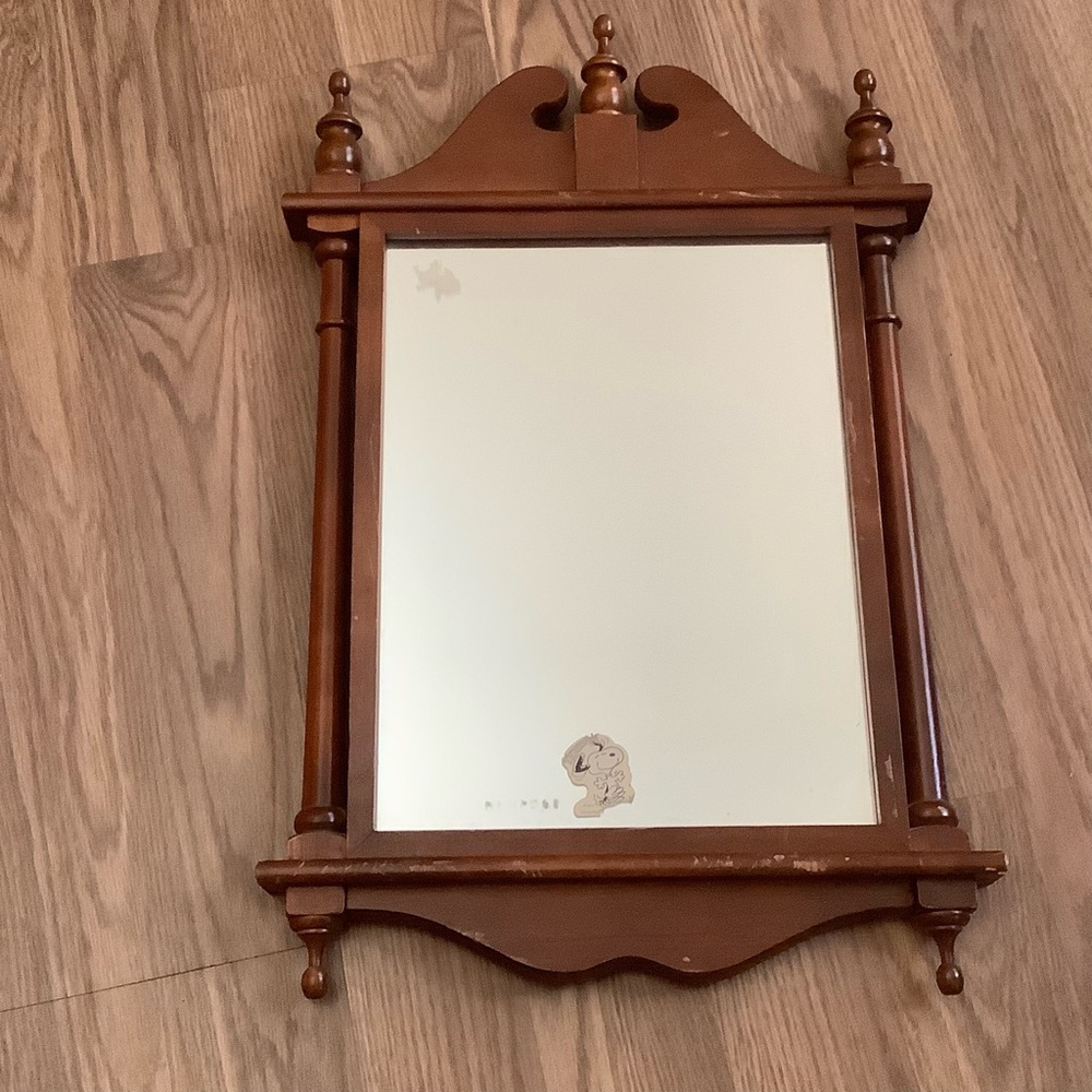Mid 20th Century Wood Framed Mirror  25” X 15” Wall Hanging